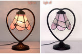 Pink Daisy Tiffany Style Stained Glass Table Lamp with Heart-shaped Metal Base