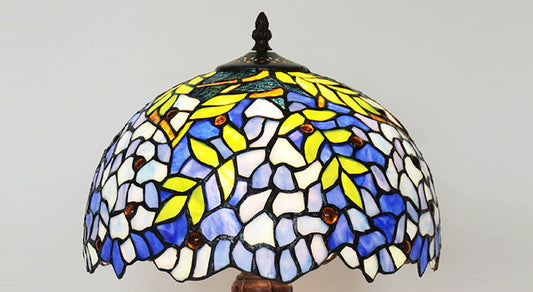 12" Blue Wisteria Style Tiffany Bedside Lamp