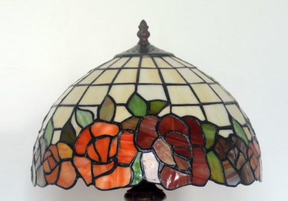 12" Red Rose Style Leadlight Stained Glass Tiffany Bedside Lamp