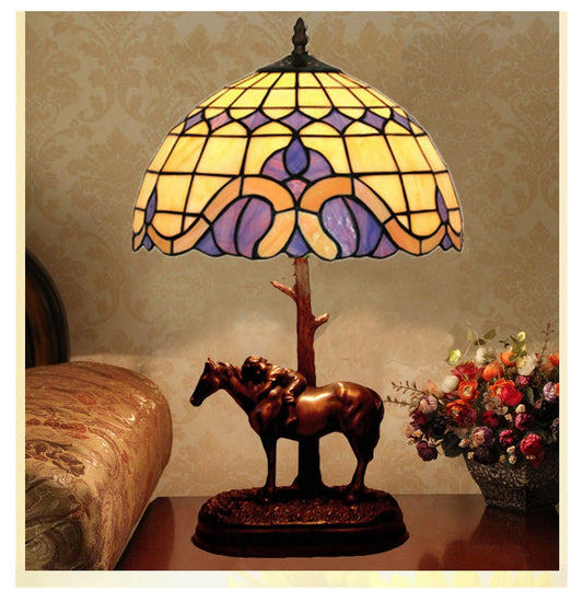 12" Mediterranean Style Tiffany Bedside Lamp with Antique Style Sculpture Base "the Horse Boy"