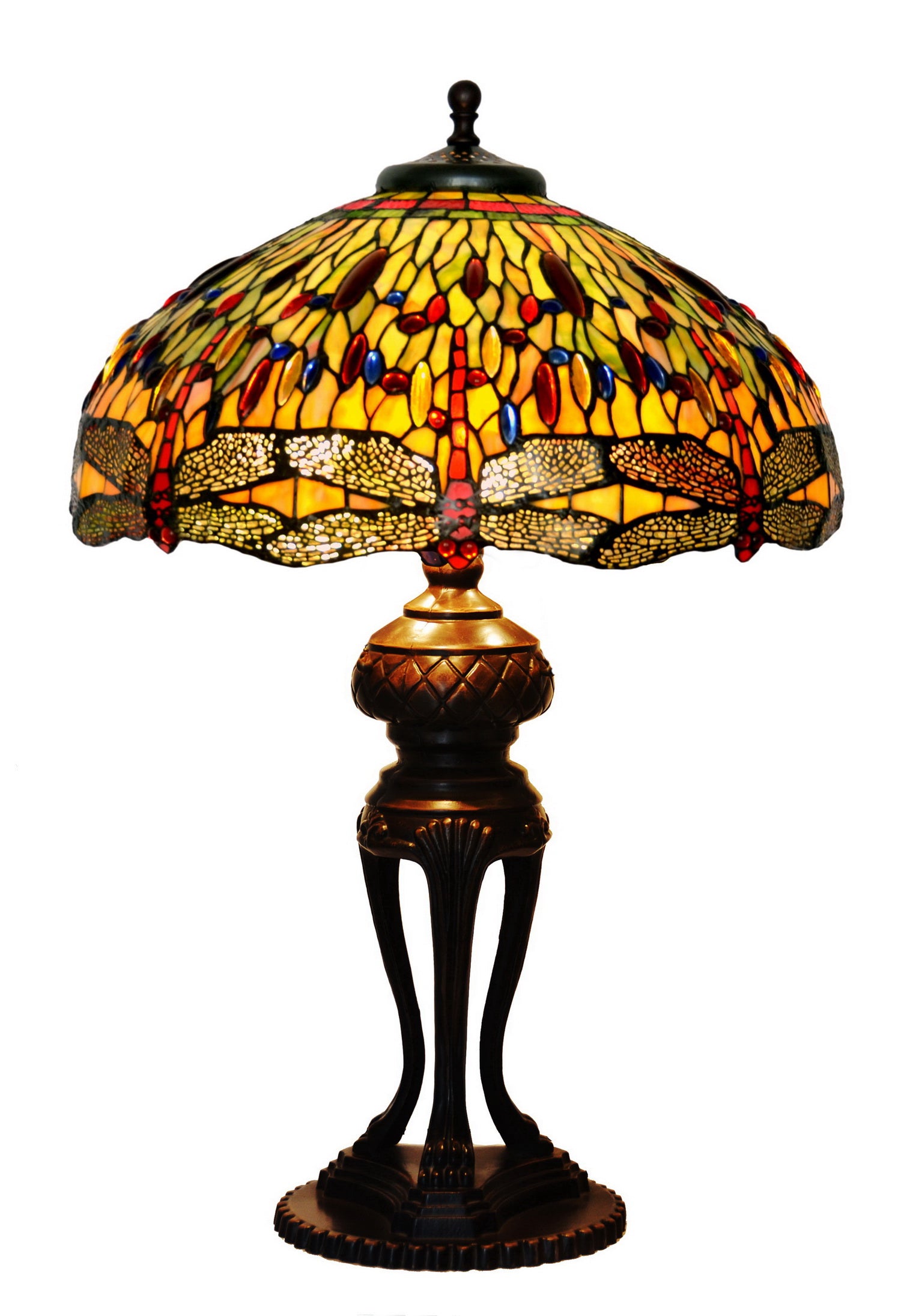 Huge 20" Tiffany Reproduction Traditional Dragonfly Table Lamp