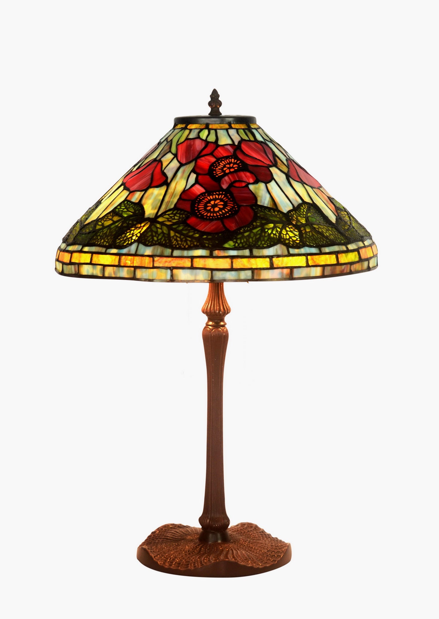 Legend Collection@Large 16" Poppy Flower Stained Glass Tiffany Table Lamp