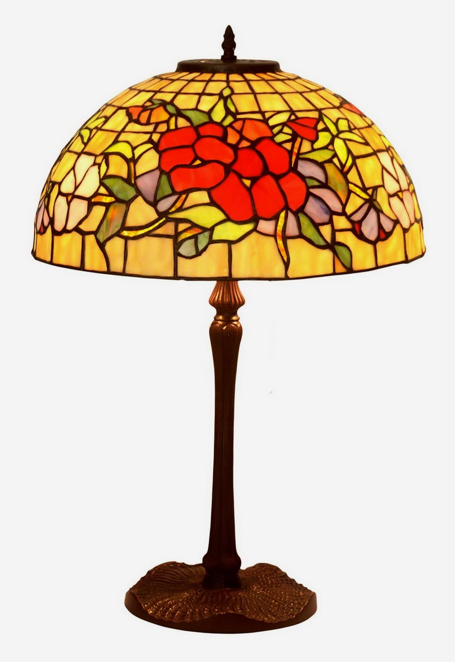 Legend Collection@Large 16" Pansy Stained Glass Tiffany Table Lamp