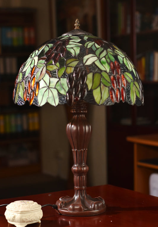 Large 16" Grape Style Leadlight Stained Glass Tiffany Table Lamp