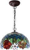 Large 16" Red Rose Tiffany Stained Glass Shade Downlight Tiffany Pendant Lights