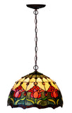 12" Red Tulip Theme Stained Glass  Cafe Tiffany Hanging Light