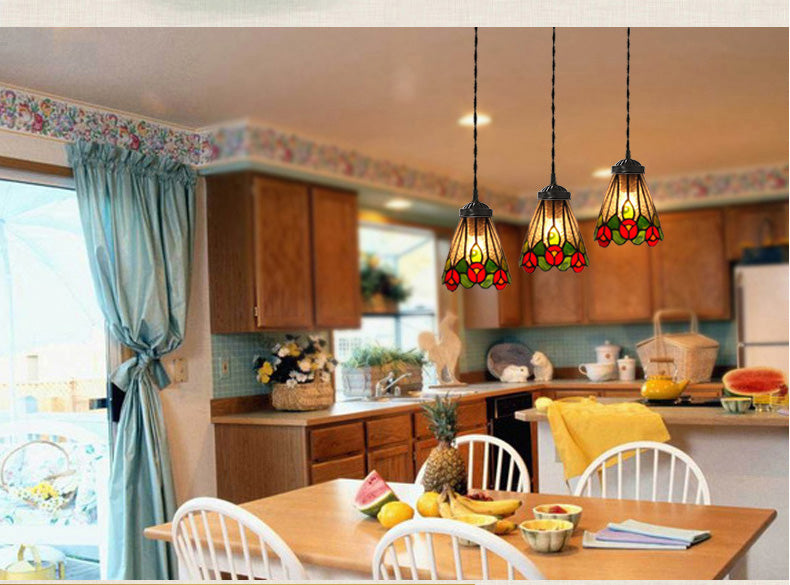 3 light Clove Flower Style Tiffany Stained Glass Pendant Lights