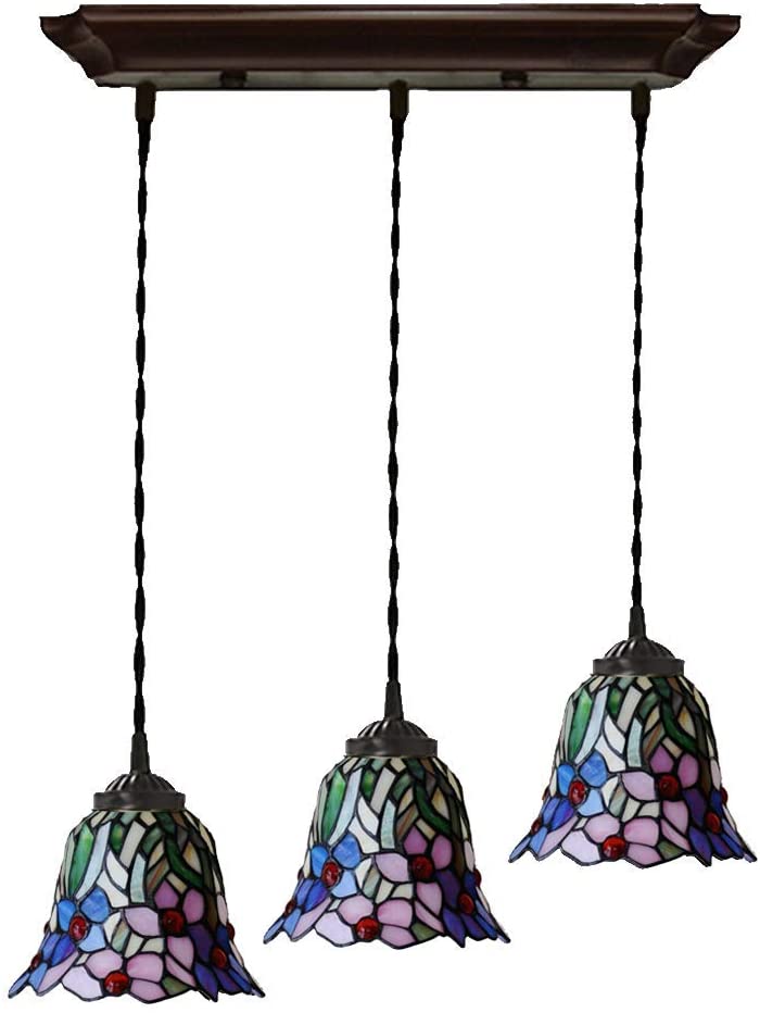3 light Iris Style Tiffany Stained Glass Pendant Lights