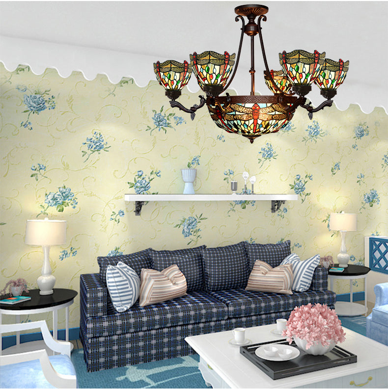 7-Light Blue Dragonfly Style Tiffany  Chandelier Pendant Lights