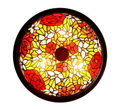 Large Red Rose Tiffany Style  Flush Mount Ceiling Light