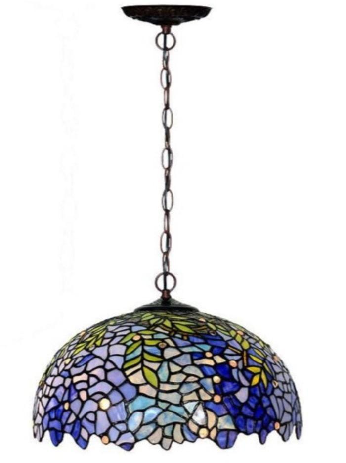 Large 16" Blue Wisteria Tiffany Stained Glass Shade Downlight Tiffany Pendant Lights