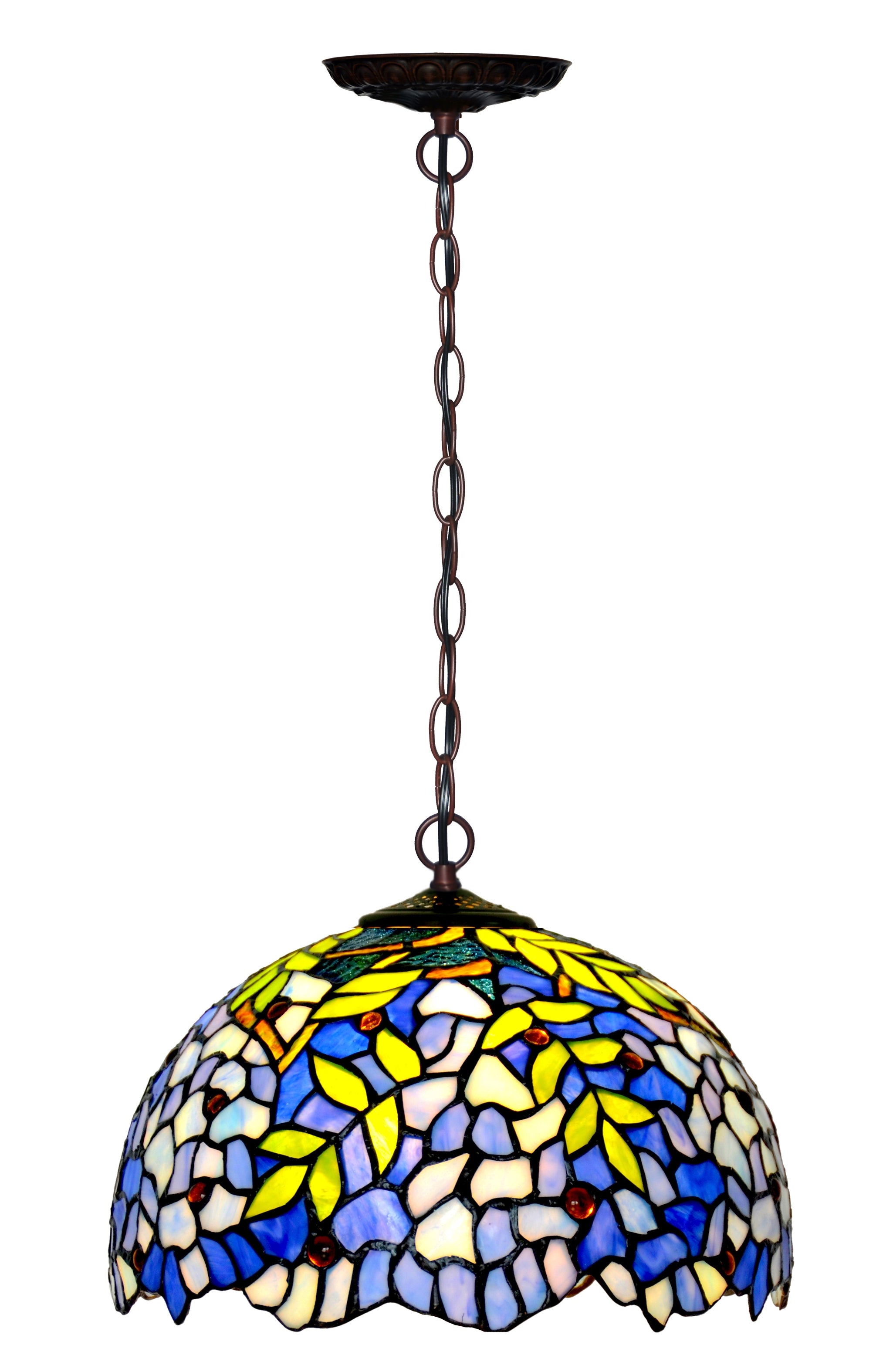 12" Blue Wisteria Stained Glass Tiffany Pendant Light