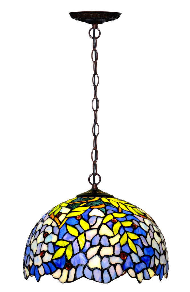12" Blue Wisteria Stained Glass Tiffany Pendant Light