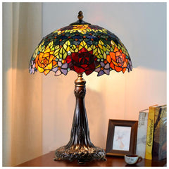 Timeless Collection @Huge 18 inches Red Rose Style Tiffany Table Lamp