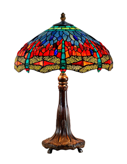 Timeless CollectionHuge @18 inches Blue Red Dragonfly Style Tiffany Table Lamp