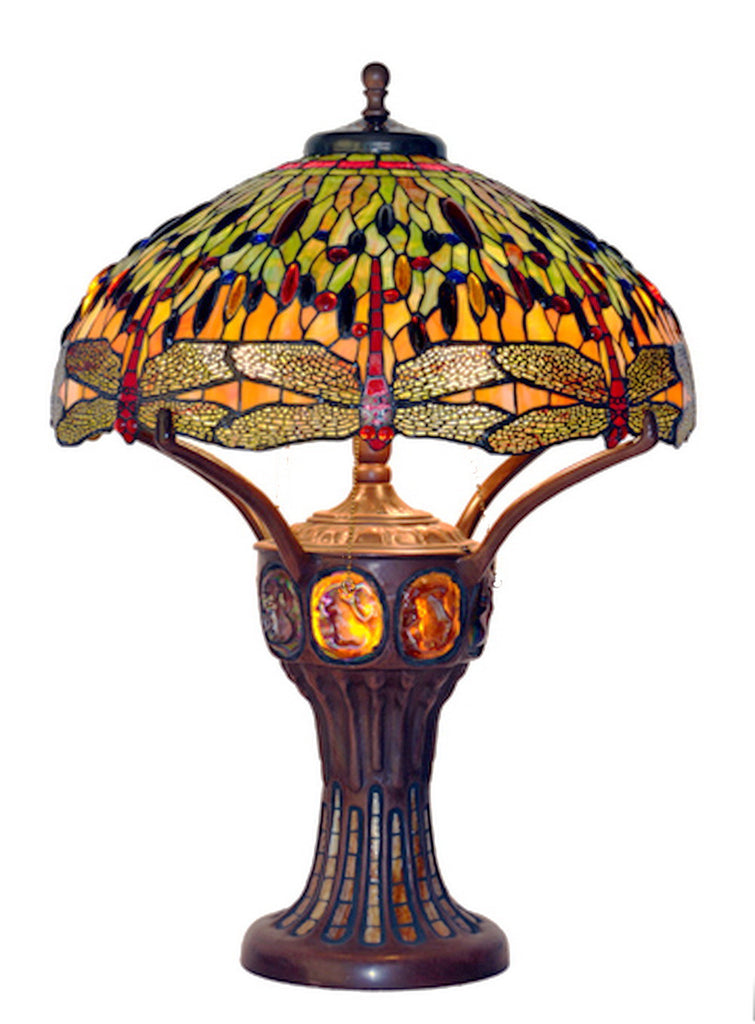 Limited Edition@Huge Tiffany Reproduction Double Lights Traditional Dragonfly Tiffany Table Lamp