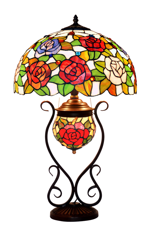 Limited Edition@Rose Style Tiffany Reproduction Double Lights Traditional Table Lamp