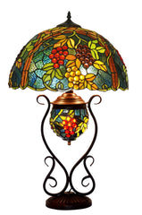 Limited Edition@Huge Tiffany Reproduction Double Lights Traditional Grape Table Lamp