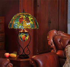 Limited Edition@Huge Tiffany Reproduction Double Lights Traditional Grape Table Lamp