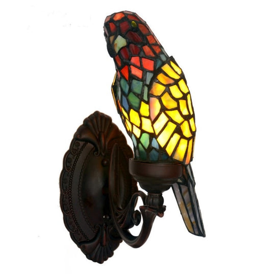 Green/Red Parrot Wall Lamp Tiffany Style Stained Glass Decorative Wall Sconce