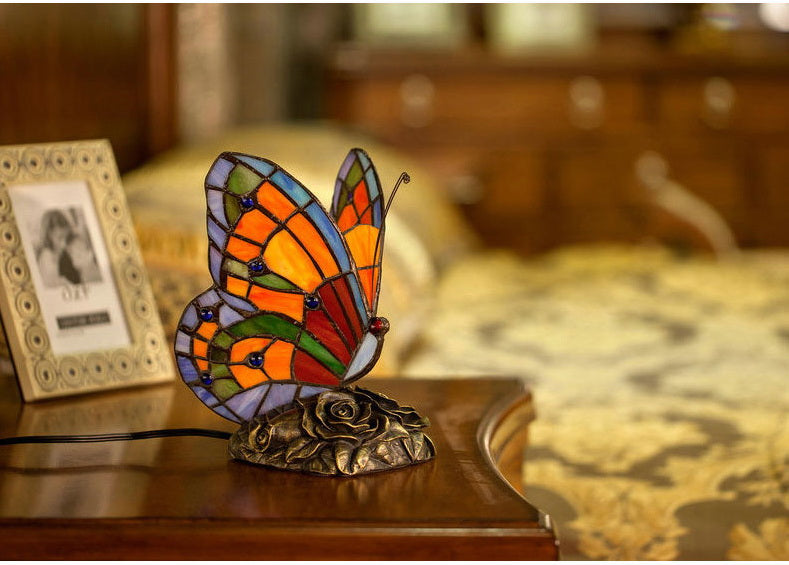 Red Butterfly  Tiffany Leadlight Stained Glass Art Deco Table Lamp