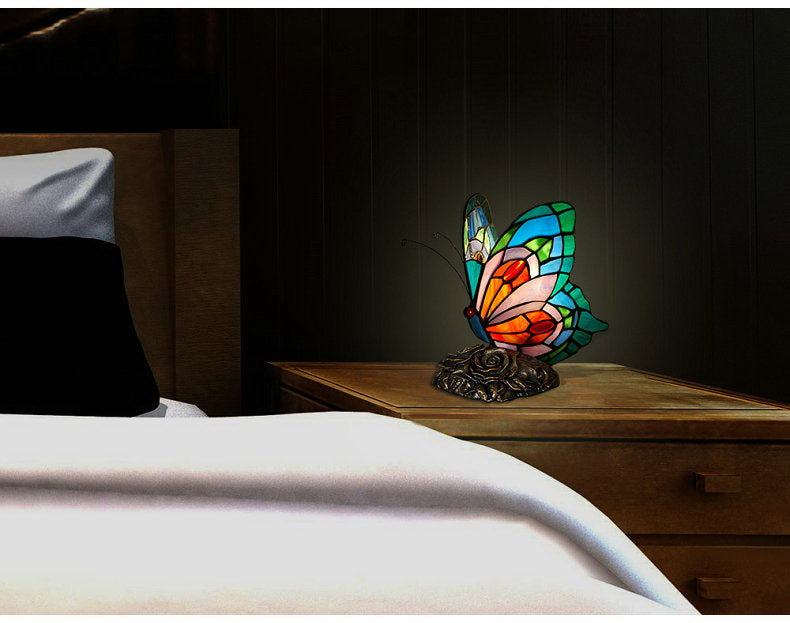 Multi-color Butterfly  Tiffany Leadlight Stained Glass Art Deco Table Lamp