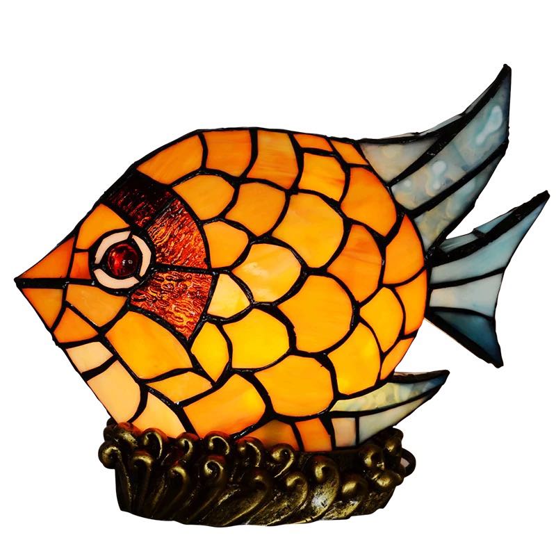 Tiffany Leadlight Art Deco Stained Glass Fish Accent Lamp