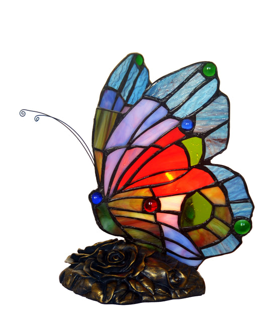 Stunning Blue Butterfly  Tiffany Leadlight Stained Glass Art Deco Table Lamp