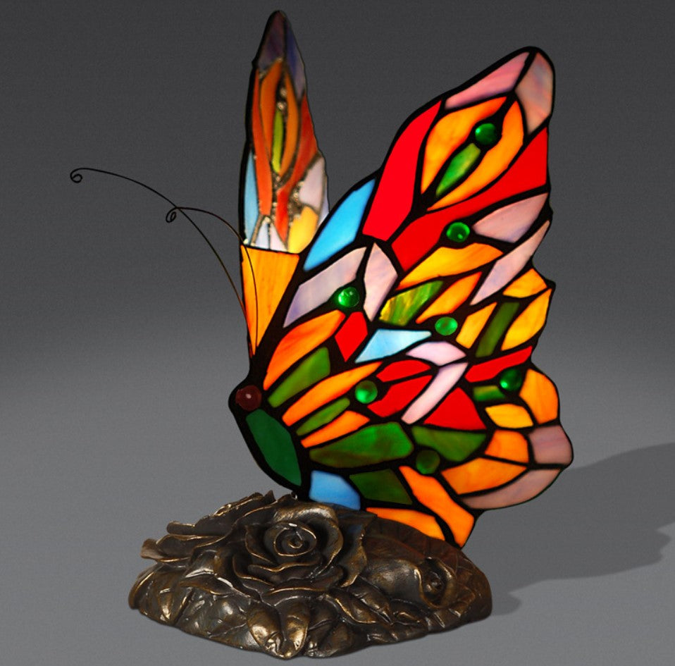 Colorful Butterfly  Tiffany Leadlight Stained Glass Art Deco Table Lamp