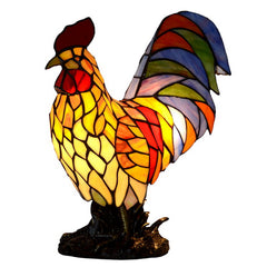 Vivid Colorful Rooster Tiffany Leadlight Art Deco Stained Glass Accent Lamp