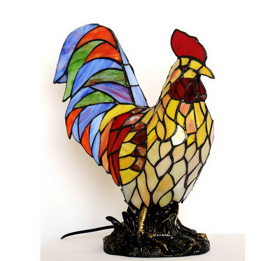 Vivid Colorful Rooster Tiffany Leadlight Art Deco Stained Glass Accent Lamp