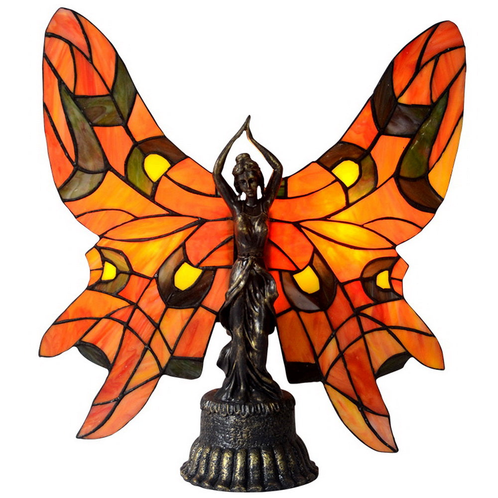 Red Fairy Angel Lady  Tiffany Stained Glass  Figurine Art Deco Lamp