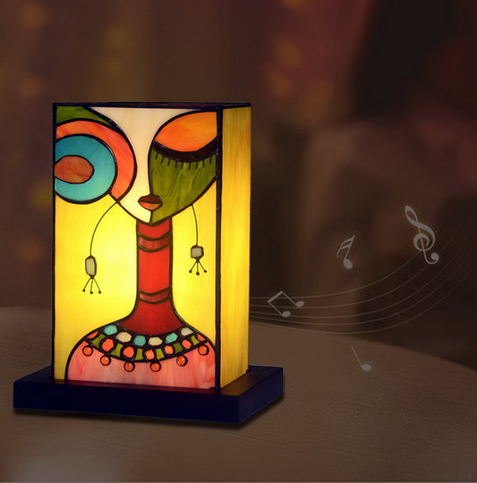 Impression Art Deco Fashion Girl Tiffany Leadlight Art Deco Stained Glass Accent Lamp